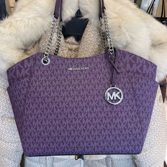 MICHAEL KORS 
Jet Set Travel Lg Signature Chain Shoulder Tote Bag
Dark Purple - Picture 14 of 16